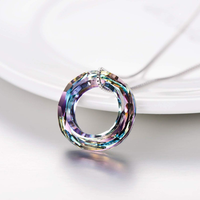 AOBOCO Circle Crystal Necklace 925 Sterling Silver Purple Crystal Pendant Necklace for Women with Austrian Crystal Jewelry for Women Christmas Birthday Holiday Gifts (Dia 0.78'' Circle Purple) - Image 2